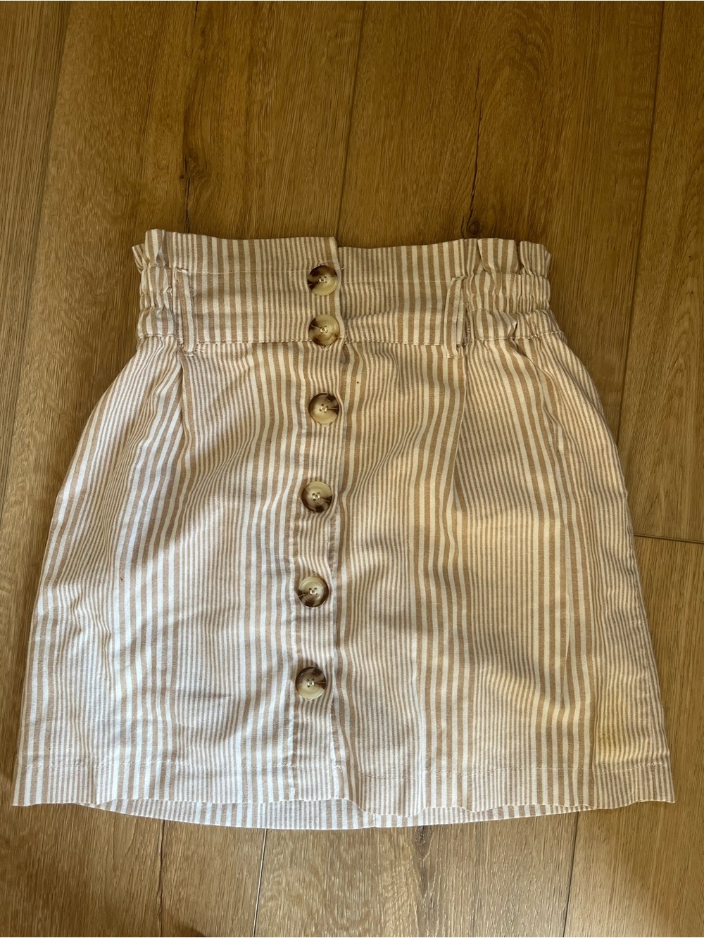 FAVLUX Beige and White Striped Mini Skirt with Front Buttons